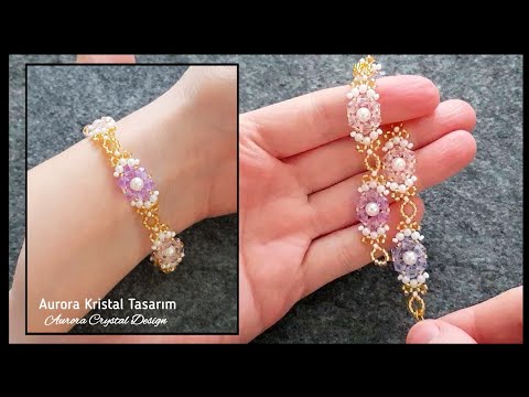 Kristal inci bileklik yapımı. Beautiful bracelet making.Crystal, pearl, seed beads jewelry tutorial.