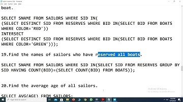 Sailors,Boats,Reserves  working in SQL Part-II