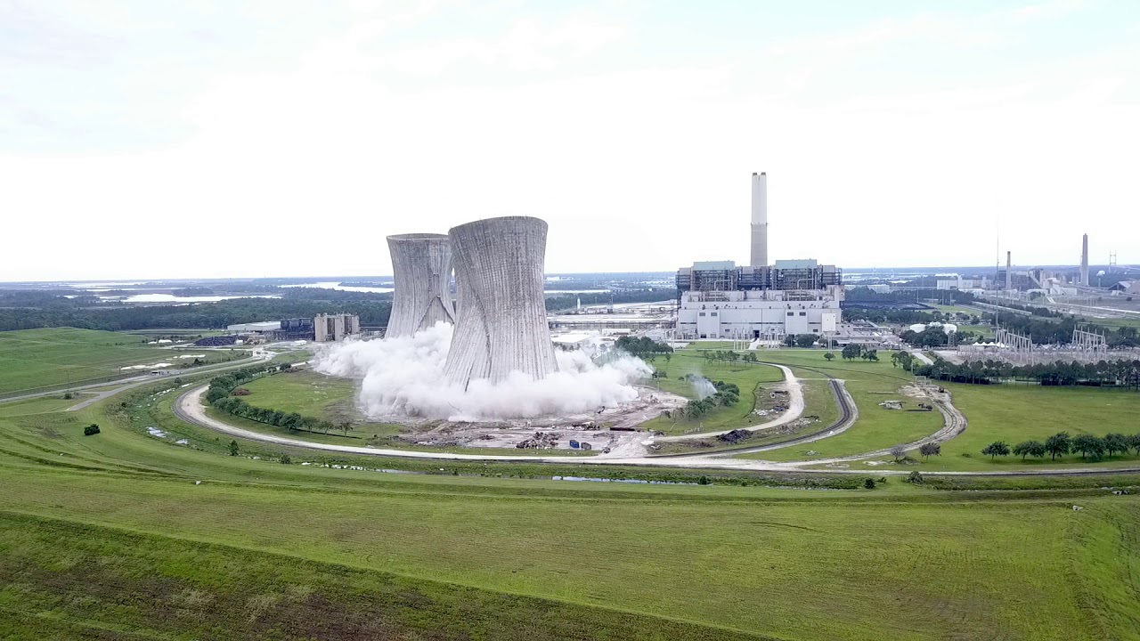 Jacksonville Power Plant Cooling Tower Implosion - Drone Video (Mavic Pro)