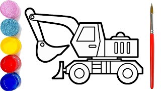 Vẽ tranh xe cần cẩu máy xúc và tô màu kim tuyến 💖 Glitter Coloring Excavator trucks 💖