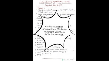 BCS401 Analysis & Design of Algorithms Important Questions (ADA) VTU #vtu #vtupapers #2025exams #ada