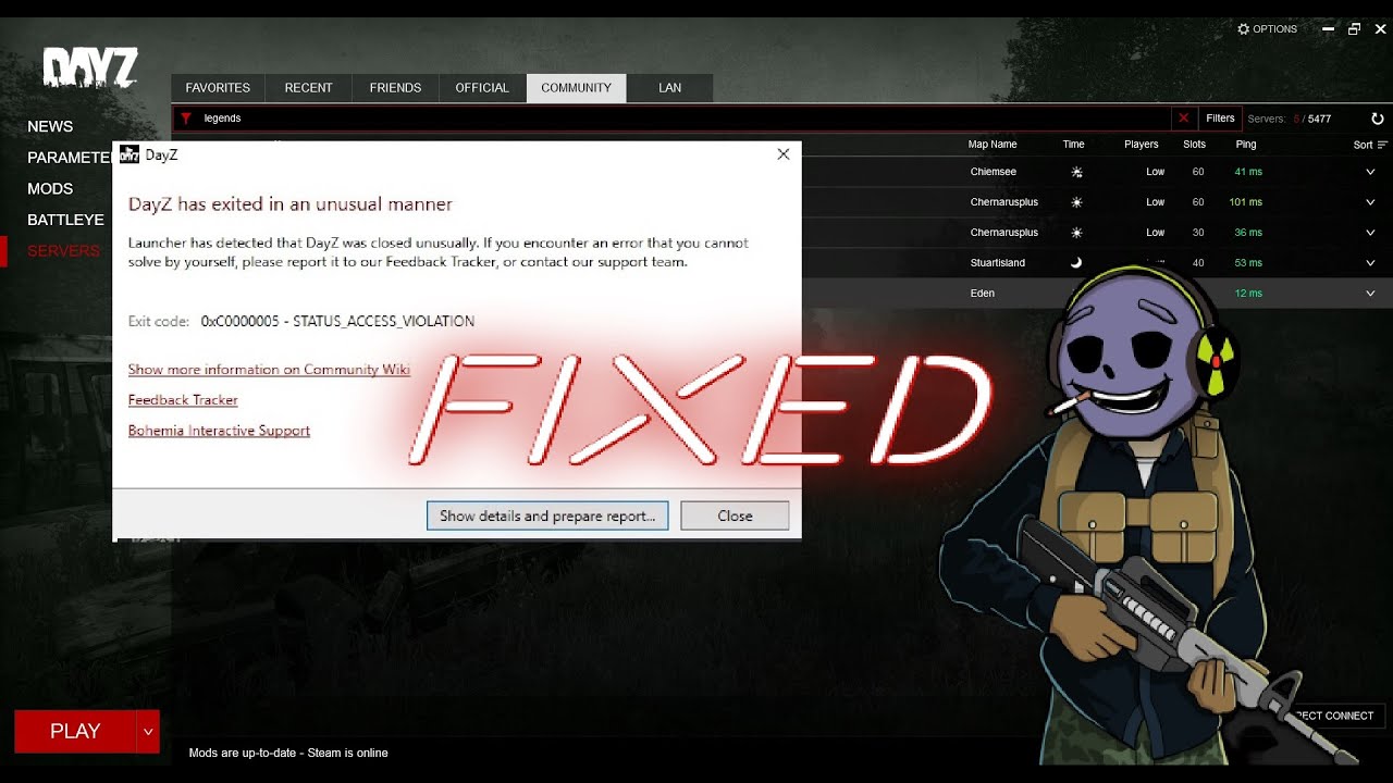 Access violation dayz. DAYZ ошибка 0xc0000005 status_access_Violation. DAYZ not responding.