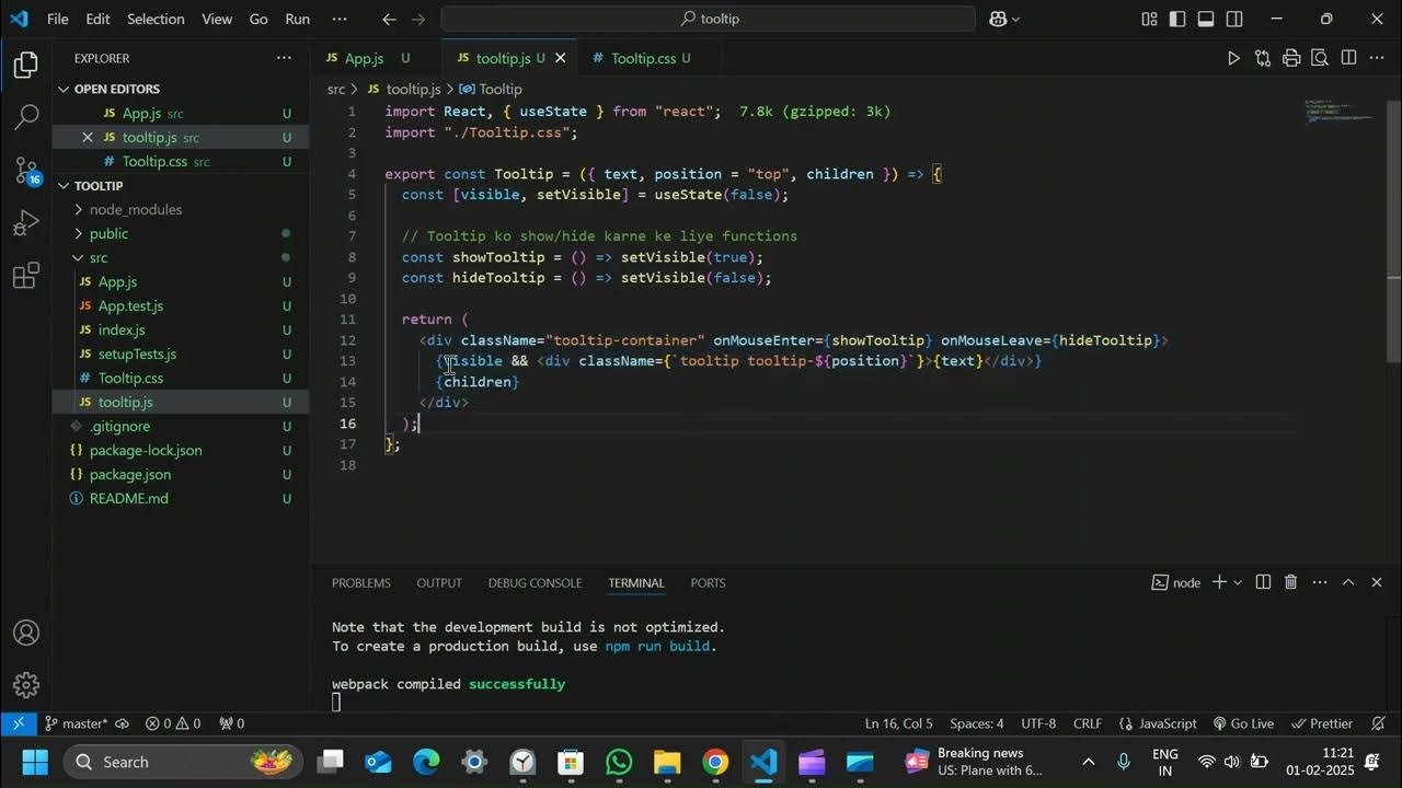 Coding Ninjas Tooltip Project Using React - YouTube
