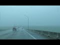 Real footage driving heavy rain highway ocean view thunderstorm for sleep study and homework