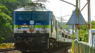 WAP7 37036 EARTH BLUE/GREEN/WHITE PASSENGER ENGINE HAULS PALAKKAD TRAIN