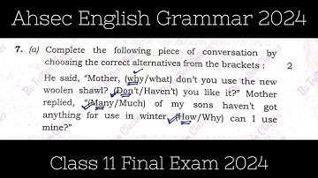 Grammar Solved | Class 11 English Question Paper 2024 | #Ahsec #English #2024 #Grammar #Solved