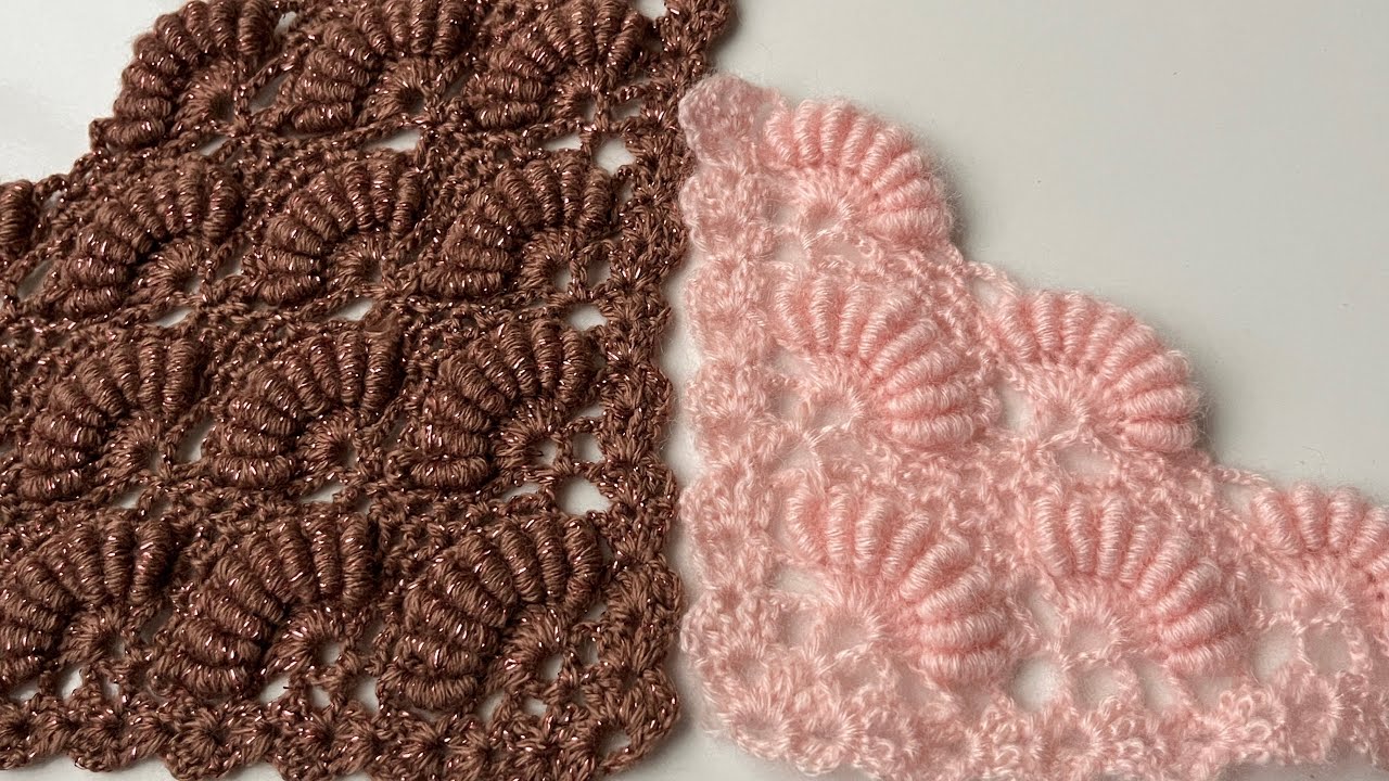 💖Kurtçuklu yelpaze üçgen şal modeli#crochet #crochetshawls #örgü #orgu #tutorial