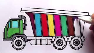 P1 - Learn colors for chidren with Dump Truck colouring pages Construction truck coloring book vide