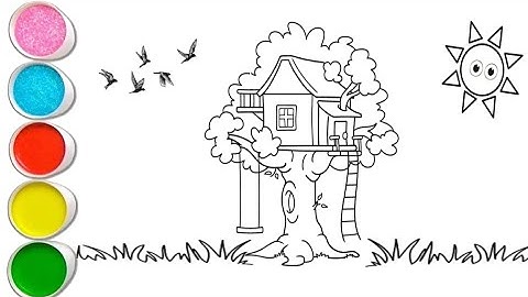 How To Draw A Tree House Easy | Drawing House From Shapes For Kids | spring free House For Beginners