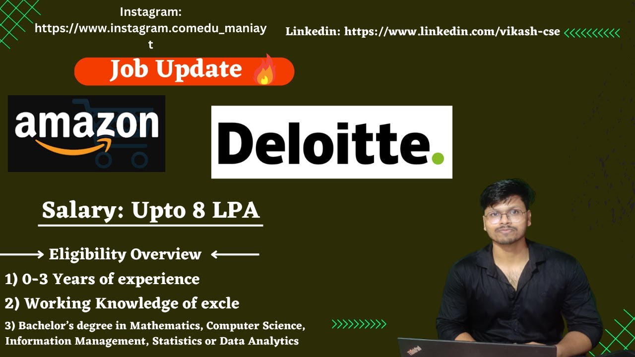 💥Job Update💥 Amazon Deloitte Salary upto 8 LPA Freshers Eligible