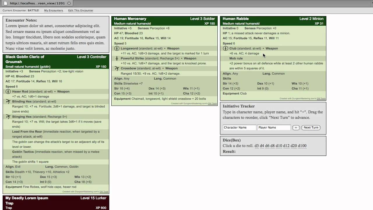 Online DM Screen for D&D4e