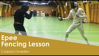 Epee fencing lesson Caspian P.Törn YFK with André Andané MF19 20240213