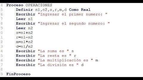 Suma, resta, multiplicación y división de dos números en PSeInt.