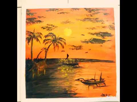 Cara menggambar Sunset untuk  pemula dengan cat  acrylic  by 