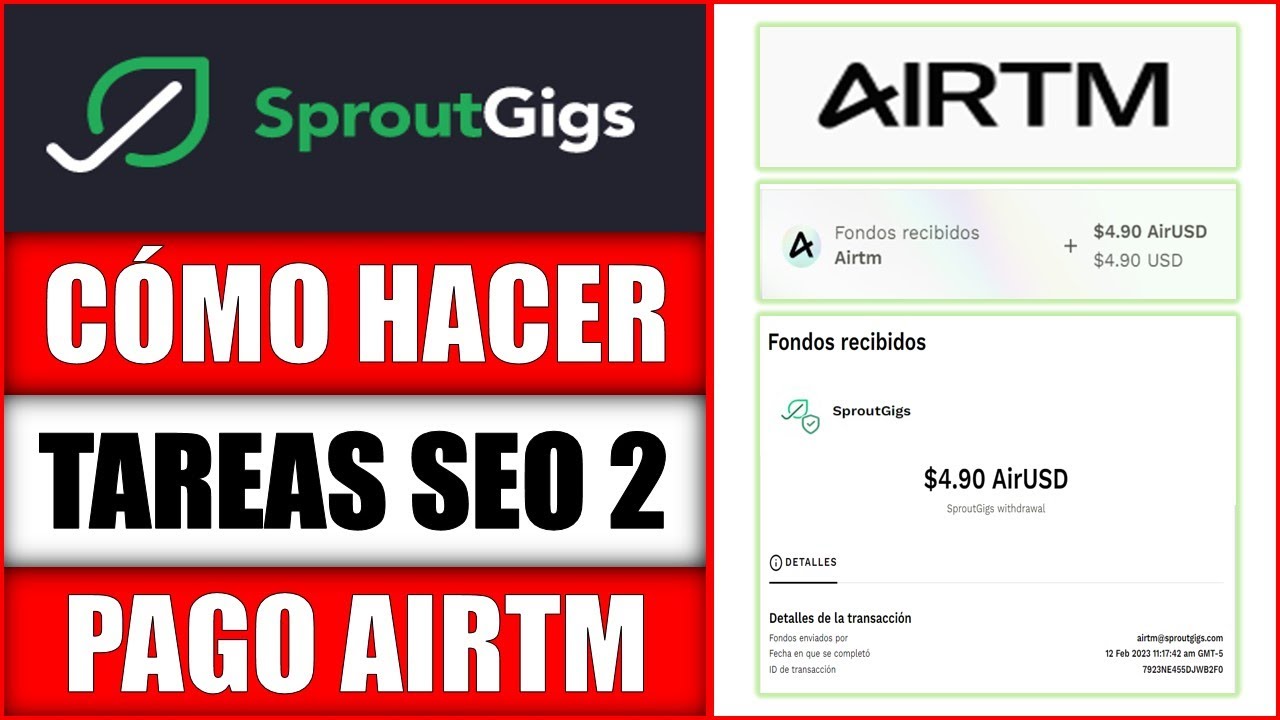 Ready go to ... https://youtu.be/wbLSBFsHEFgComo [ SPROUTGIGS TAREAS SEO #2 + PAGO DE $4.90 USD | GANA AIRTM CADA 3 DÃAS SIN REFERIDOS PAGANDO 2023]