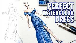 How to Draw Fashion Illustration with Watercolor | Elegant Blue Dress Tutorial | SSM Fashion