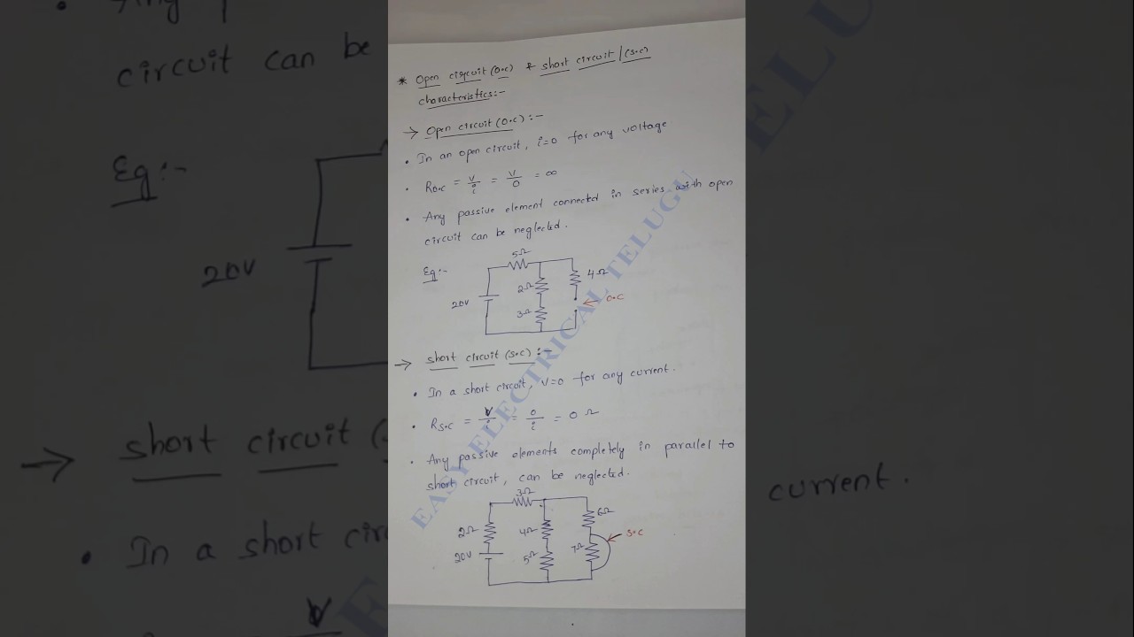 Open circuit and Short Circuit in Electrical Networks 