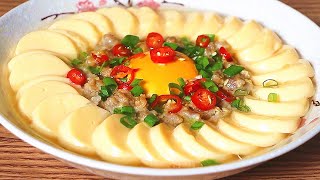 教你做一道肉末豆腐蒸鸡蛋，鲜香滑嫩又营养，百吃不厌，专治各种没胃口！【小鵝美食】