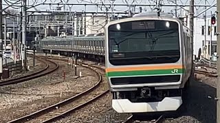 練習電2回目E231系1000番台U520編成+S-06編成特別快速小田原行きとして宮原駅3番線を通過するシーン