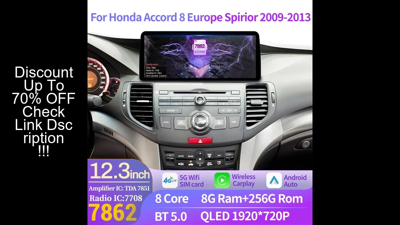 12.3 inch For Honda Accord 8 Europe Spirior 2009-2013 Car Radio Multimedia Navigation GPS Wireless A