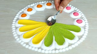 New Simple rangoli design spoon l unique rangoli designs l Easy Rangoli design with colours l रंगोली