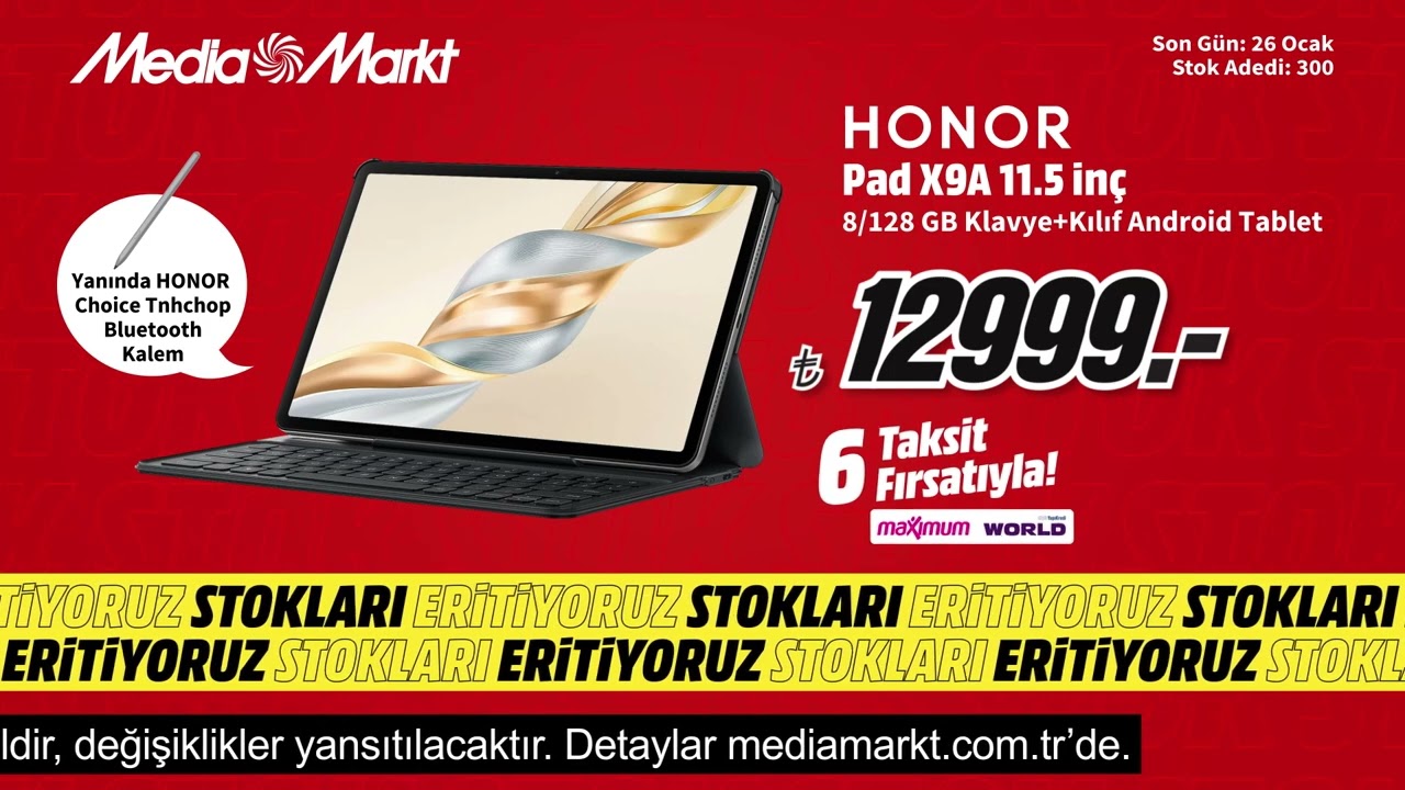 Stokları Eritiyoruz | Honor Pad X9A Klavyeli Tablet MediaMarkt’ta 12999 TL!