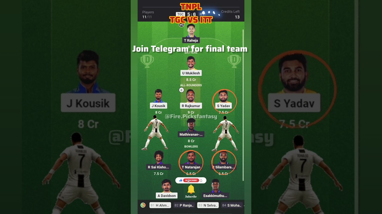 TGC VS ITT DREAM 11 TEAM| DREAM 11 TEAM PREDICTION 