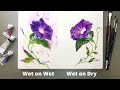 Watercolor Painting - WET ON WET vs  WET ON DRY Technique- Morning Glory- Tutorial Step by Step.