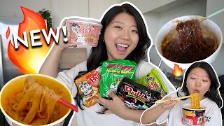 KOREAN RAMEN HAUL! Trying Every Samyang Buldak FIRE NOODLES pt.2 🔥 (mukbang &amp; cooking)