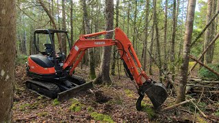 How to build a driveway through thick forest/ Part 1 /  Kubota KX71 mini excavator