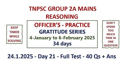 TNPSC GROUP 2A MAINS REASONING GRATITUDE SERIES - DAY 21 - 40 Qs + Ans. PDF link in Comment Section.