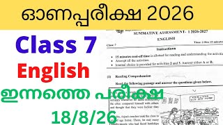 Class 7 English Onam Exam 2026-27 Question Paper and Answers | Class 7 Today's English Exam 2026