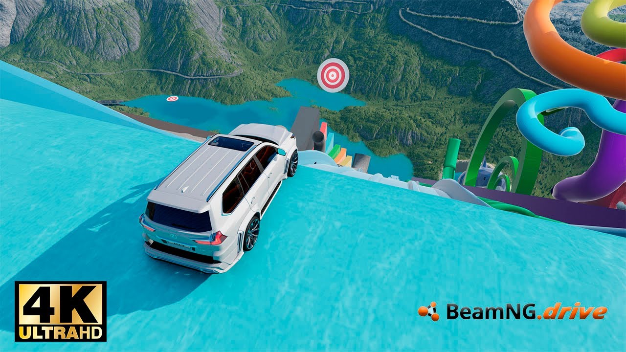 Watch this Lexus 570LX Take an Epic Ride Down a Water Slide! [BeamNG