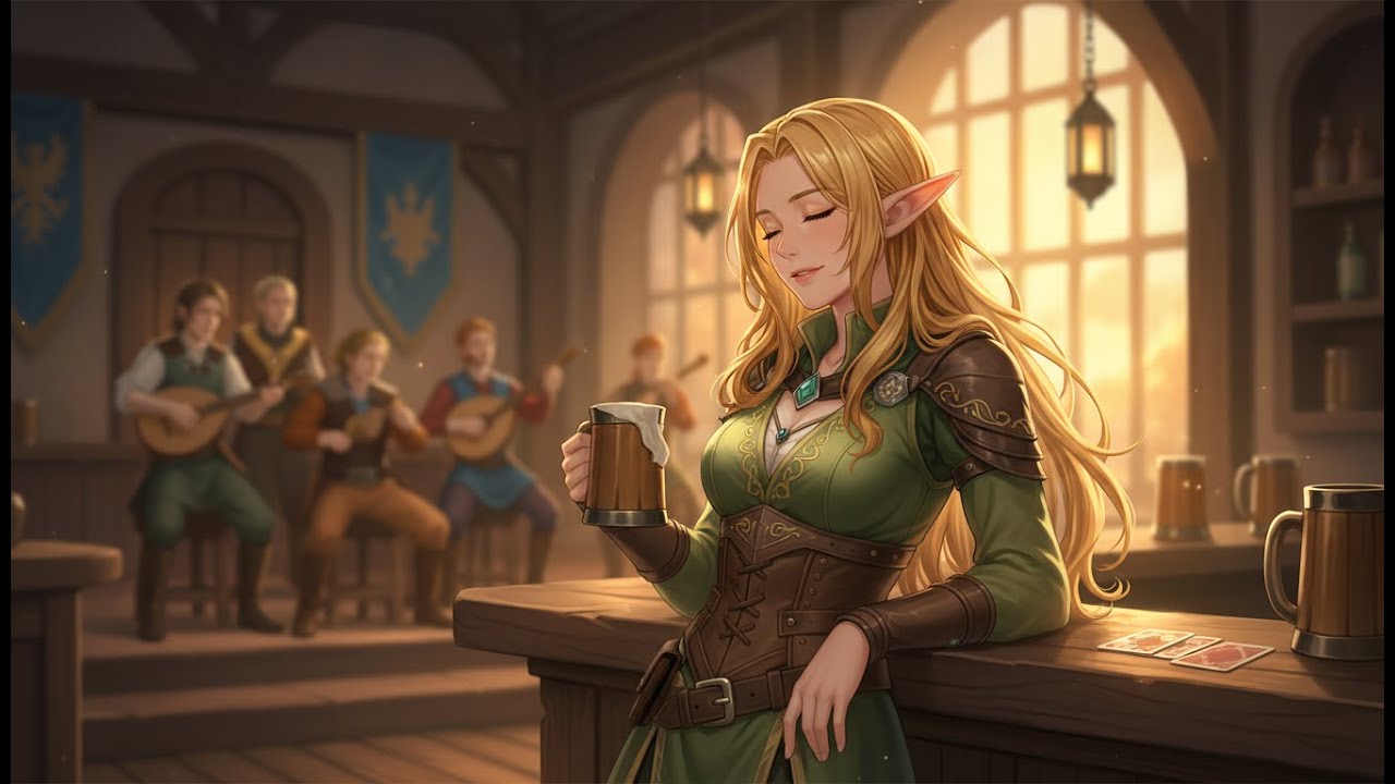 Medieval Tavern Ambience 🍻 Fireplace, Lute & Flute Music