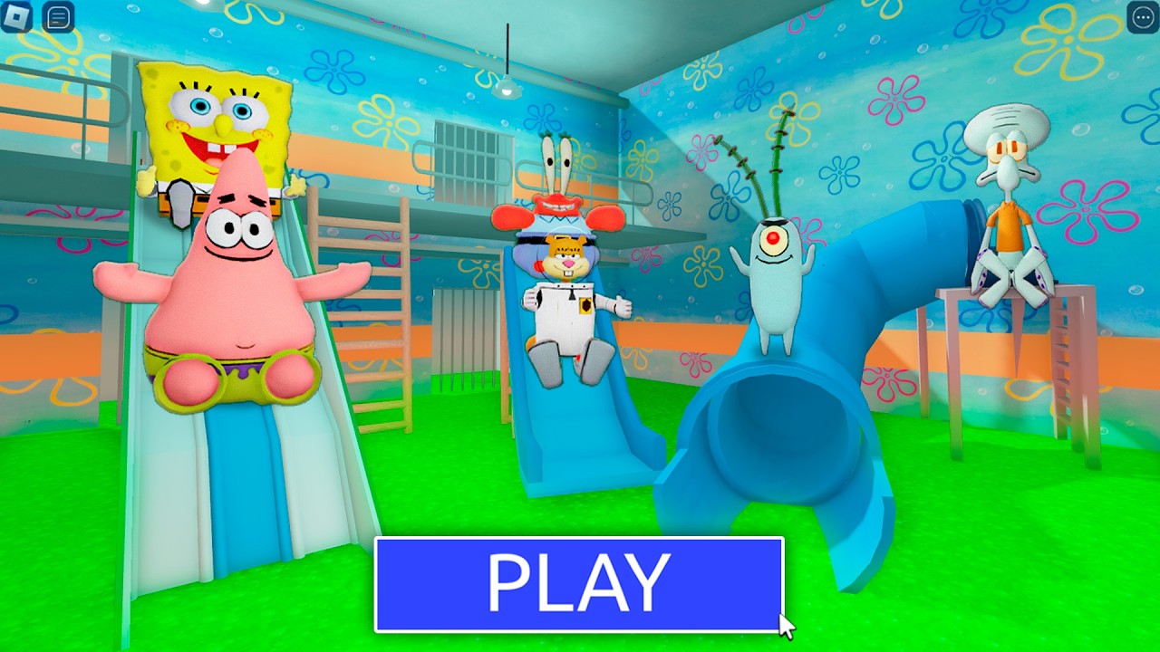 SPONGEBOB WITH FRIENDS in TOXIC WATERPARK! BARRY'S PRISON RUN! New Obby (#Roblox)