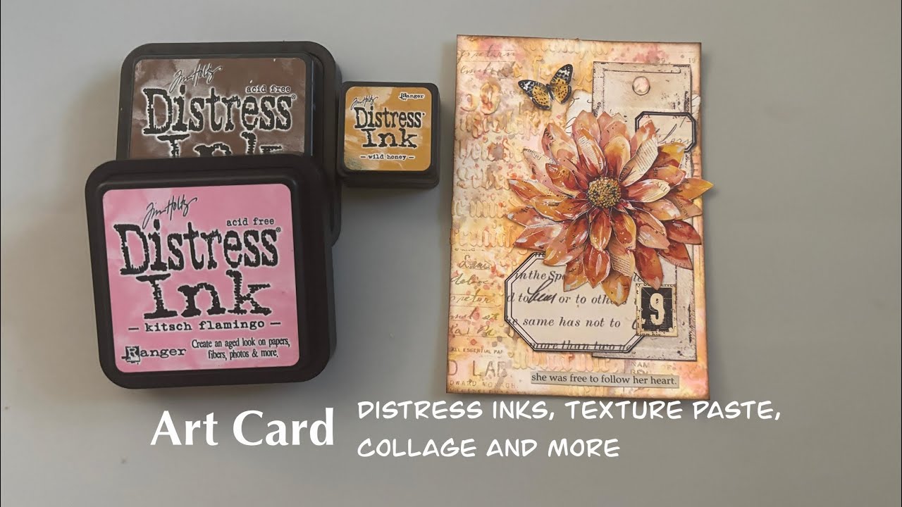 Mixed media art card using distress inks, texture paste, stamping, and ...