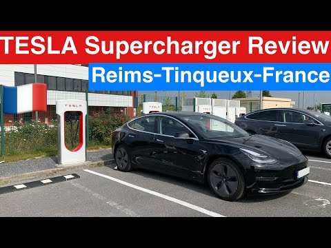 TESLA Supercharger Review Reims-Tinqueux-France V3 250 kW Model 3 Long Range (LR) AWD Road Trip UKFR