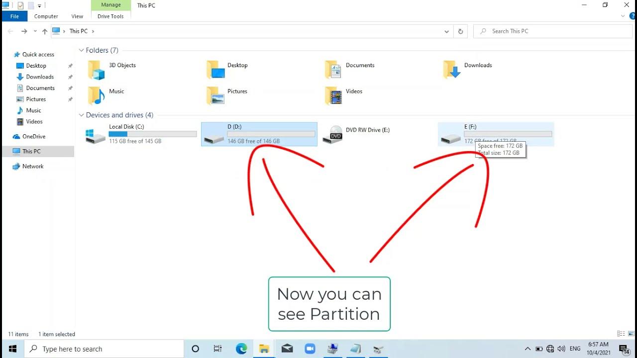 How do I fix partition is not showing after installing windows 10 in