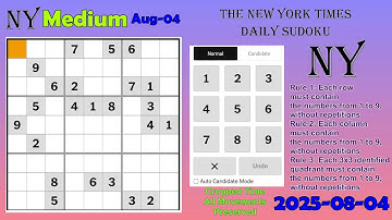The New York Times Daily Sudoku 2025-08-04 Medium