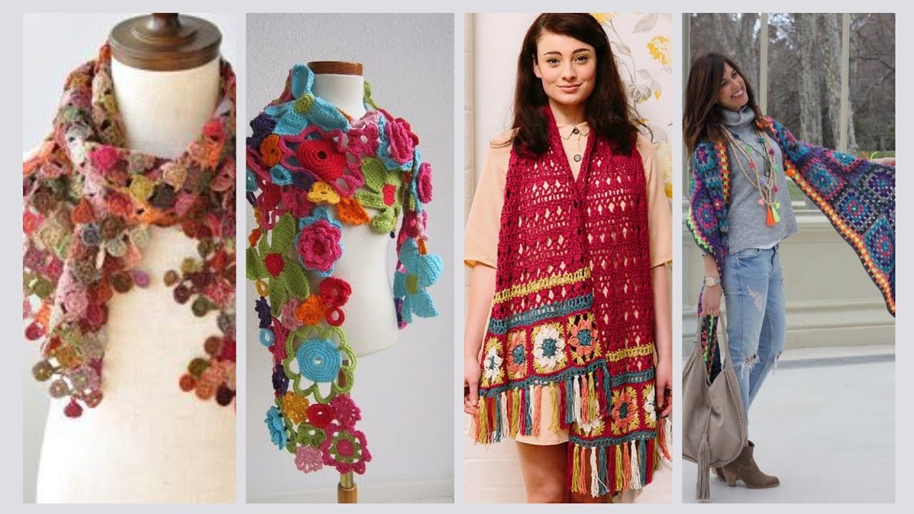 Most Elaborated crochet scarf, crochet flowers scarf, tour scarf