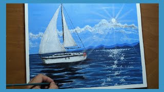 ✅ Como Pintar un BARCO VELERO con Acrilico Paso a Paso / Pintura Acrilica #27 / Tutorial / ⛵🖌🎨