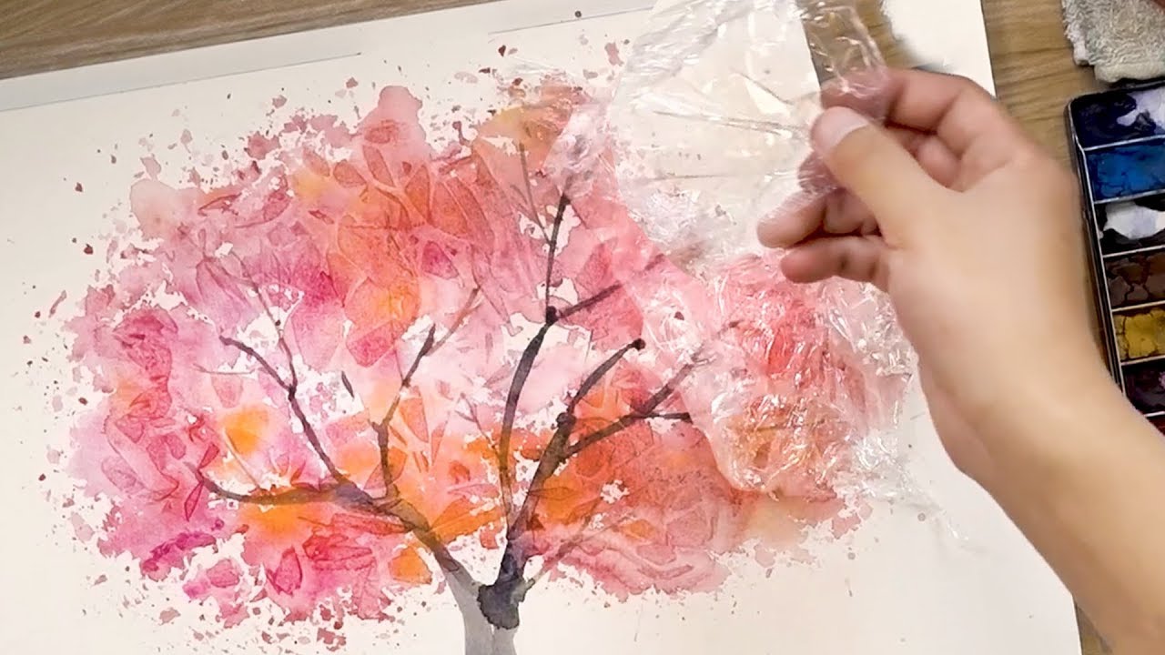 How To Paint Watercolors Using Cooking Paper And Cling Film - Painting Techniques - Youtube