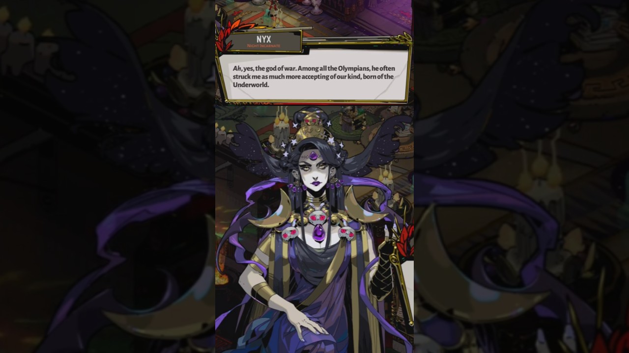 Zagreus tells Nyx Ares is interested in her 