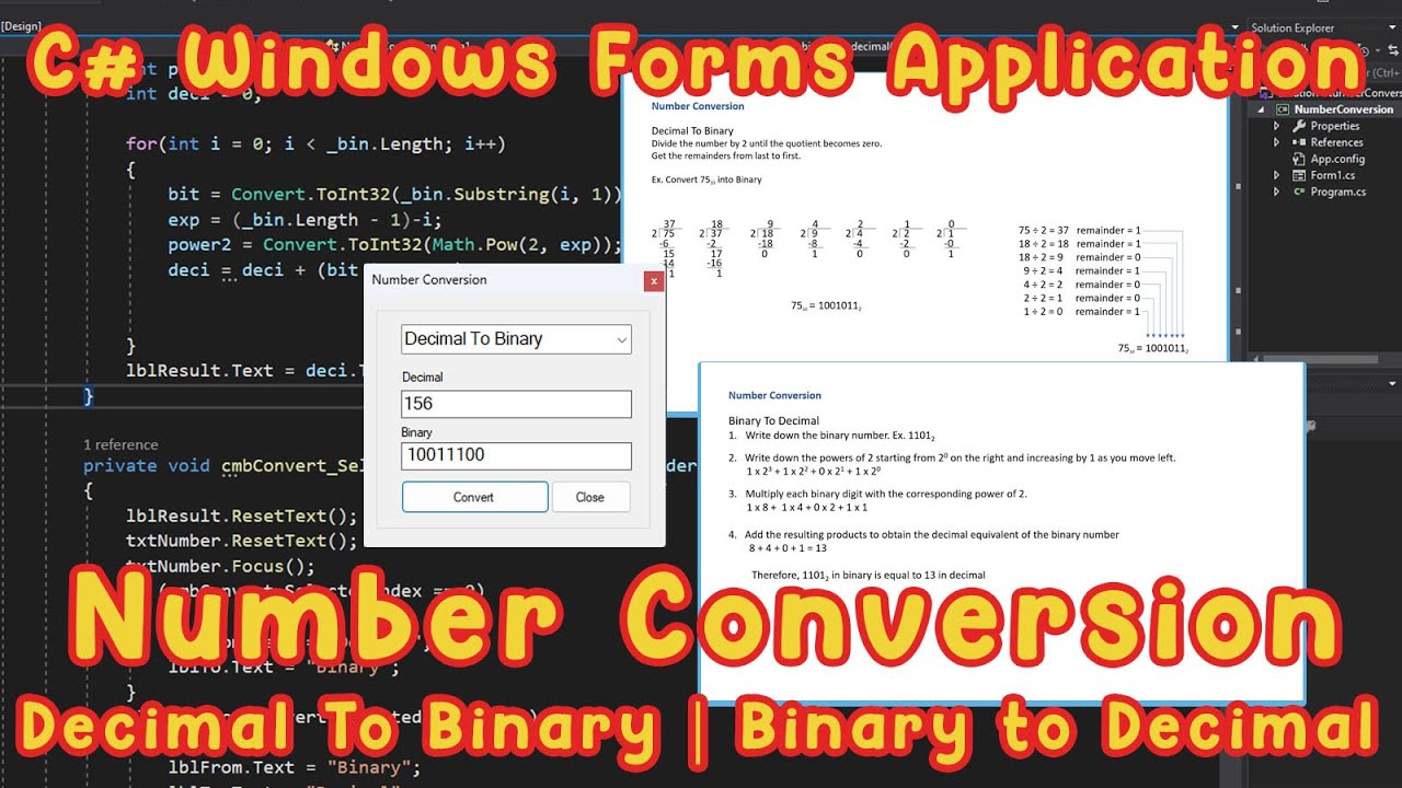 C Win Forms App Number Conversion Decimal To Binary Binary To