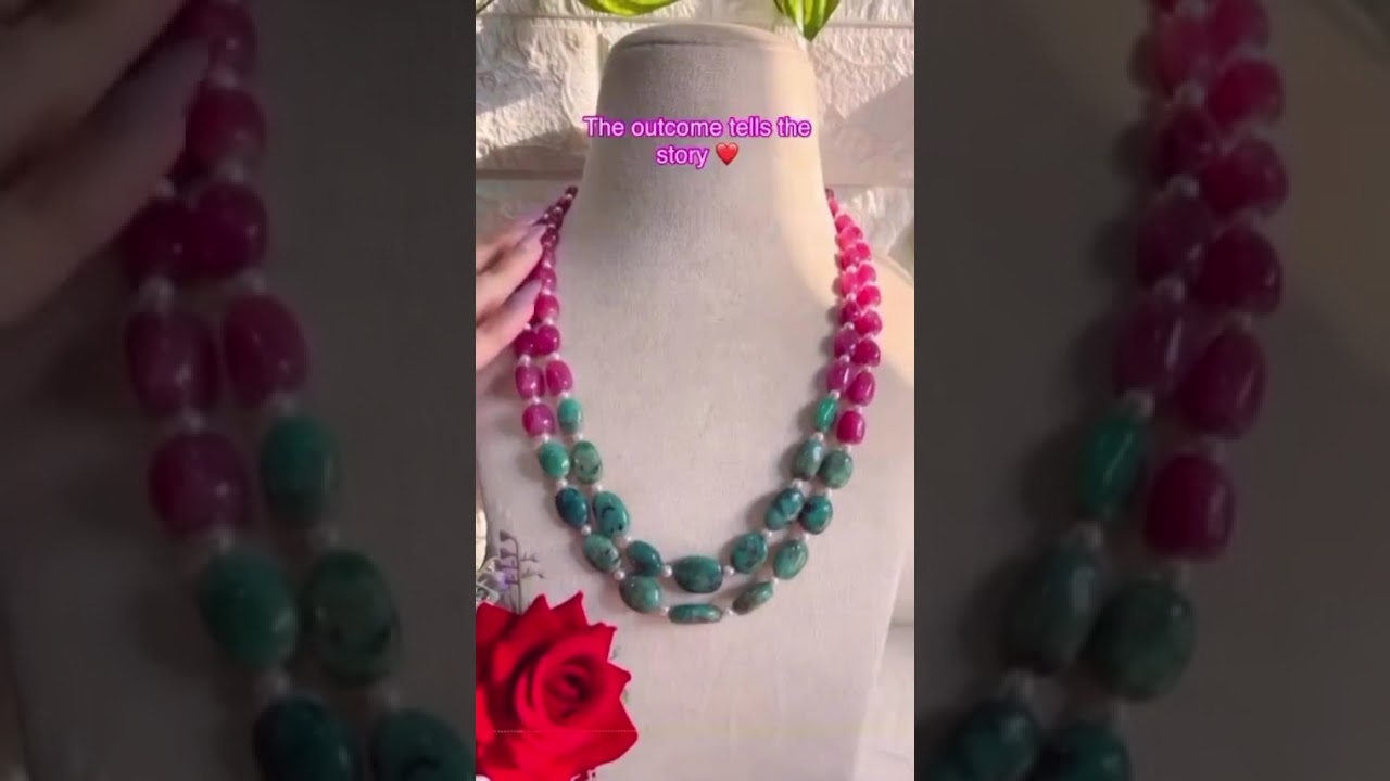 👉 Natural Ruby and Emerald Gemstone Beads Necklace ❤️
