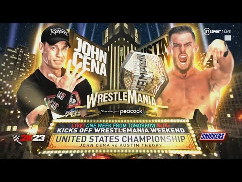 John Cena vs. Austin Theory for the United State Championship at WrestleMania 39, April 1, 2023