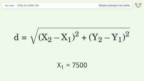 Find the distance between two points p1 (7500,61) and p2 (9700,50): Step-by-Step Video Solution