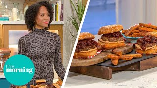 April Jackson’s Spiced Juicy Lamb Burgers With Delicious Halloumi Fries | This Morning Lamb Burger With Haloumi Crispy Onions And Harissa Mayo
