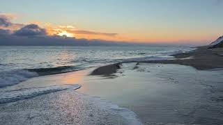 Icy winter beach sunrise, wave sounds, Cape Cod National Seashore 