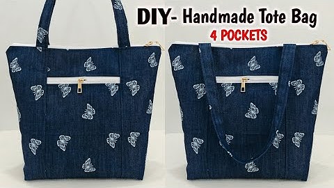 DIY Tote Bag with 4 Pockets - Easy Sewing Tutorial | Shopping bag tutorial | How to make a tote bag